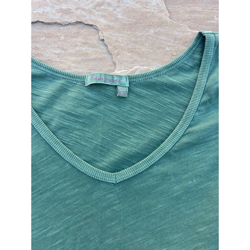 Fresh Produce T Shirt Tunic Women's Large Long Sleeve Green Cotton Made in USA - Picture 2 of 3